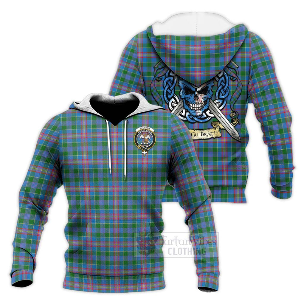 Tartan Vibes Clothing Ralston Tartan Knitted Hoodie with Family Crest Celtic Skull Style