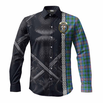 Ralston Tartan Long Sleeve Button Shirt with Family Crest Cross Sword Thistle Celtic Vibes