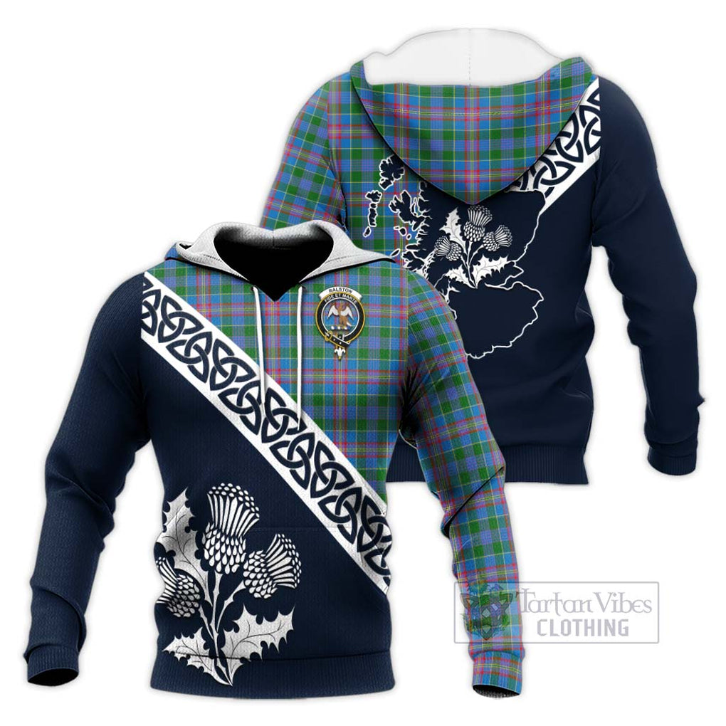 Tartan Vibes Clothing Ralston Tartan Knitted Hoodie Featuring Thistle and Scotland Map