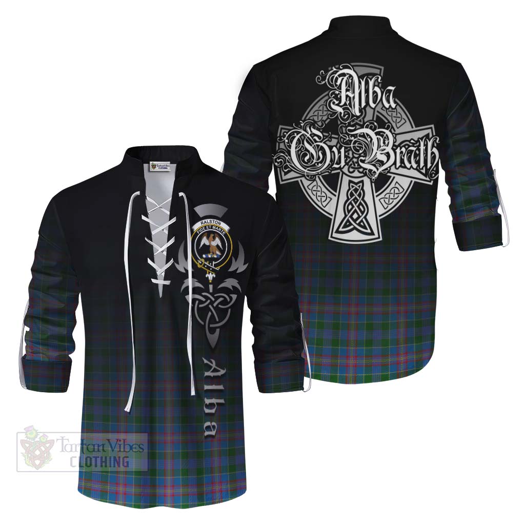 Tartan Vibes Clothing Ralston Tartan Ghillie Kilt Shirt Featuring Alba Gu Brath Family Crest Celtic Inspired