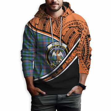 Ralston Crest Tartan Hoodie with Polynesian Vibes Style - Orange Version