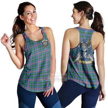 Ralston Tartan Women's Racerback Tanks with Family Crest Celtic Skull Style