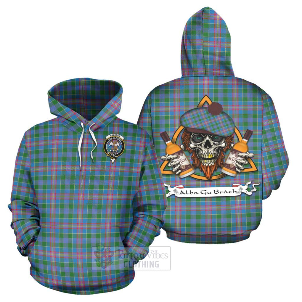 Tartan Vibes Clothing Ralston Tartan Hoodie with Family Crest and Bearded Skull Holding Bottles of Whiskey