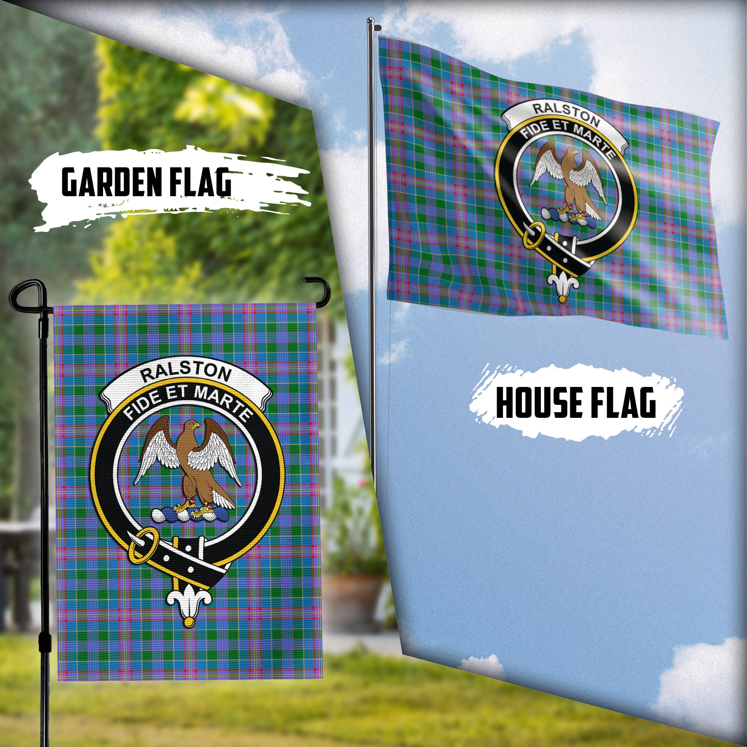 Ralston Tartan Flag with Family Crest Garden Flag (Vertical) - Tartan Vibes Clothing