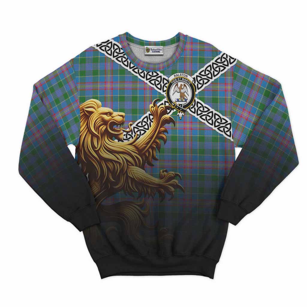 Ralston Crest Tartan Sweatshirt with Golden Lion Emblem Celtic Style Unisex - Tartan Vibes Clothing