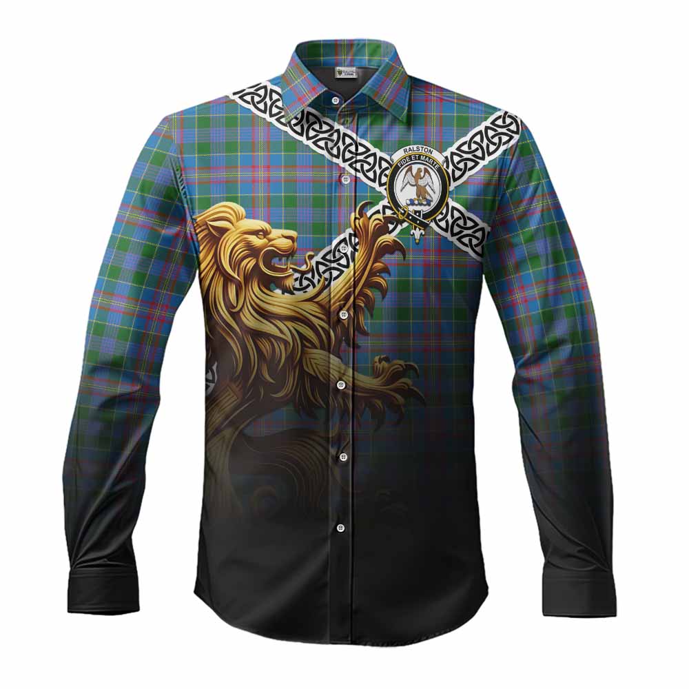 Ralston Crest Tartan Long Sleeve Button Shirt with Golden Lion Emblem Celtic Style Men's Shirt S - Tartan Vibes Clothing