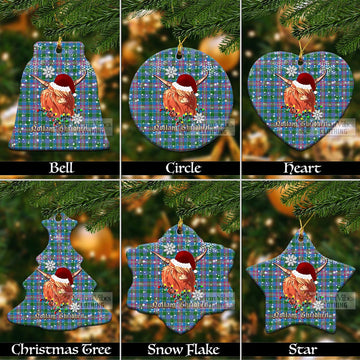 Ralston Tartan Christmas Ceramic Ornaments with Twinkle Highland Cattle