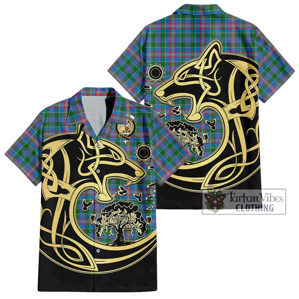 Ralston Tartan Short Sleeve Button Shirt with Family Crest Celtic Wolf Style Kid - Tartan Vibes Clothing