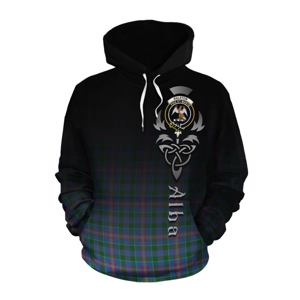 Tartan Vibes Clothing Ralston Tartan Cotton Hoodie Featuring Alba Gu Brath Family Crest Celtic Inspired