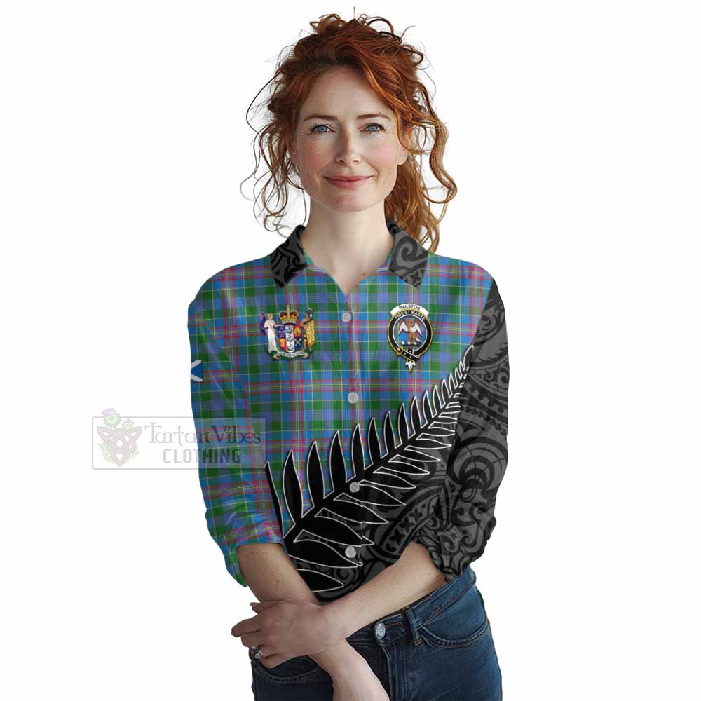 Tartan Vibes Clothing Ralston Crest Tartan Women's Casual Shirt with New Zealand Silver Fern Half Style