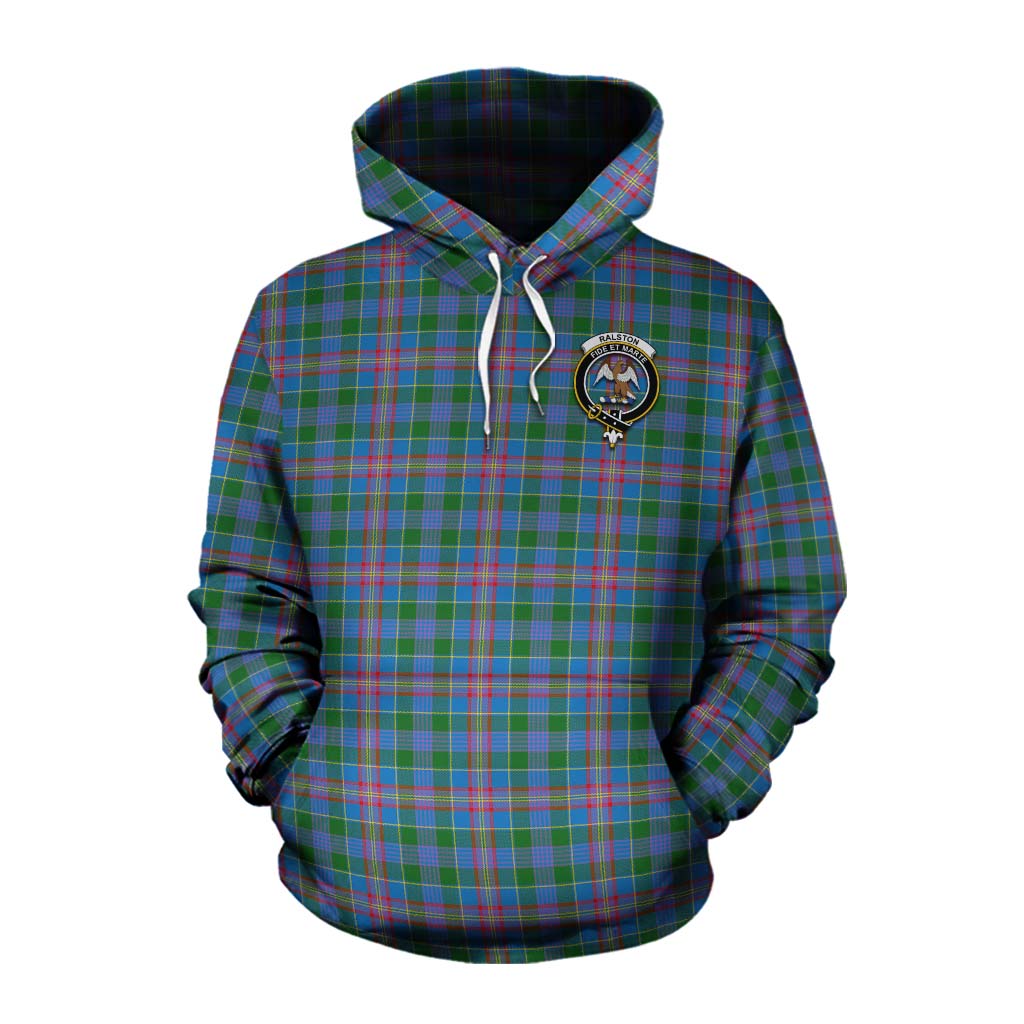 Tartan Vibes Clothing Ralston Tartan Cotton Hoodie with Family Crest and Bearded Skull Holding Bottles of Whiskey