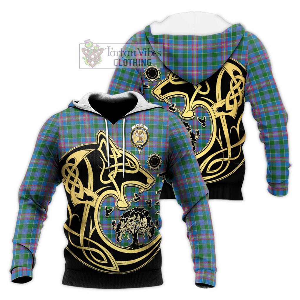 Ralston Tartan Knitted Hoodie with Family Crest Celtic Wolf Style Unisex Knitted Pullover Hoodie - Tartan Vibes Clothing