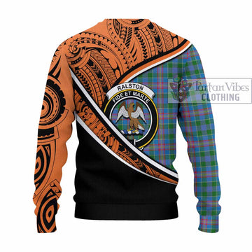 Ralston Crest Tartan Knitted Sweater with Polynesian Vibes Style - Orange Version