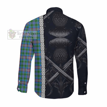 Ralston Tartan Long Sleeve Button Shirt with Family Crest Cross Sword Thistle Celtic Vibes