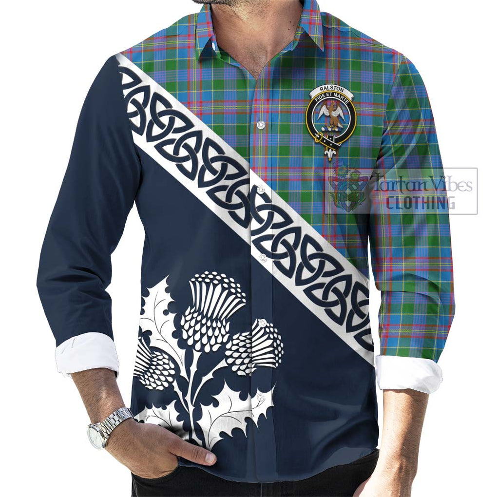 Ralston Tartan Long Sleeve Button Shirt Featuring Thistle and Scotland Map Men's Shirt - Tartan Vibes Clothing