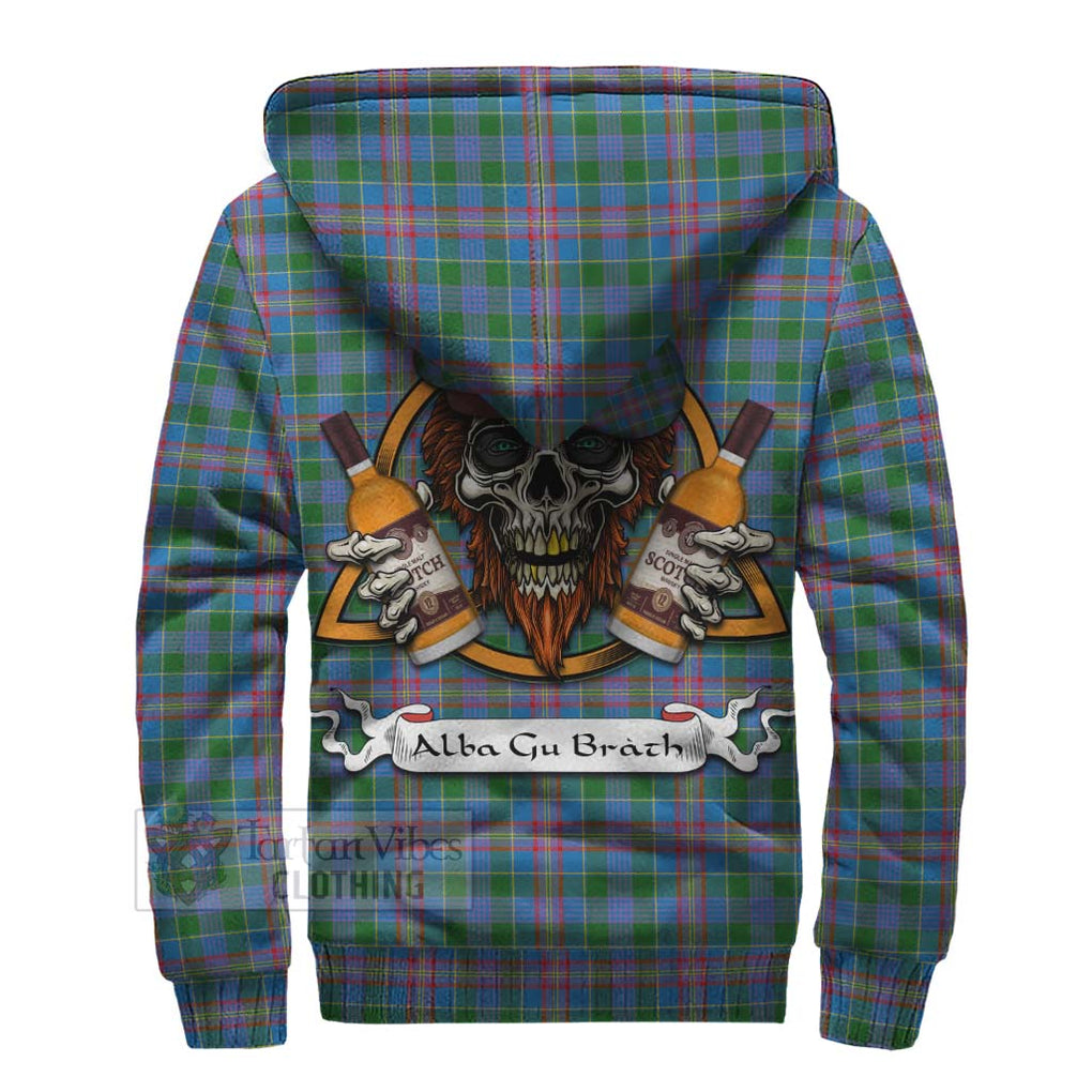 Tartan Vibes Clothing Ralston Tartan Sherpa Hoodie with Family Crest and Bearded Skull Holding Bottles of Whiskey