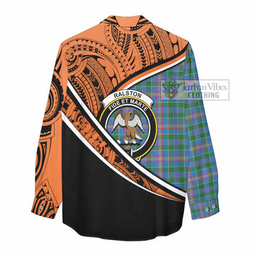 Ralston Crest Tartan Women's Casual Shirt with Polynesian Vibes Style - Orange Version