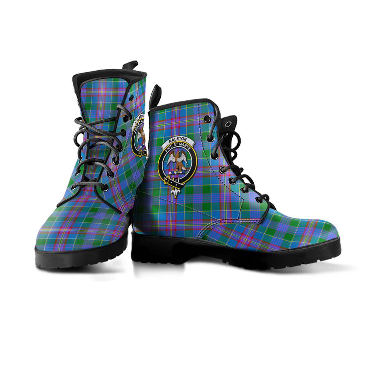 Ralston Tartan Leather Boots with Family Crest - Tartan Vibes Clothing