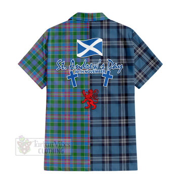 Ralston Tartan Short Sleeve Button Shirt Happy St. Andrew's Day Half Tartan Style