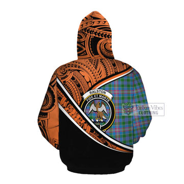 Ralston Crest Tartan Cotton Hoodie with Polynesian Vibes Style - Orange Version