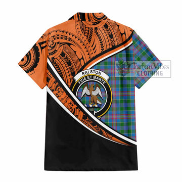 Ralston Crest Tartan Short Sleeve Button Shirt with Polynesian Vibes Style - Orange Version