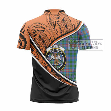 Ralston Crest Tartan Zipper Polo Shirt with Polynesian Vibes Style - Orange Version