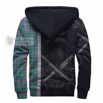 Ralston Tartan Sherpa Hoodie with Family Crest Cross Sword Thistle Celtic Vibes