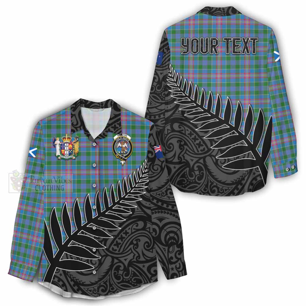 Tartan Vibes Clothing Ralston Crest Tartan Women's Casual Shirt with New Zealand Silver Fern Half Style