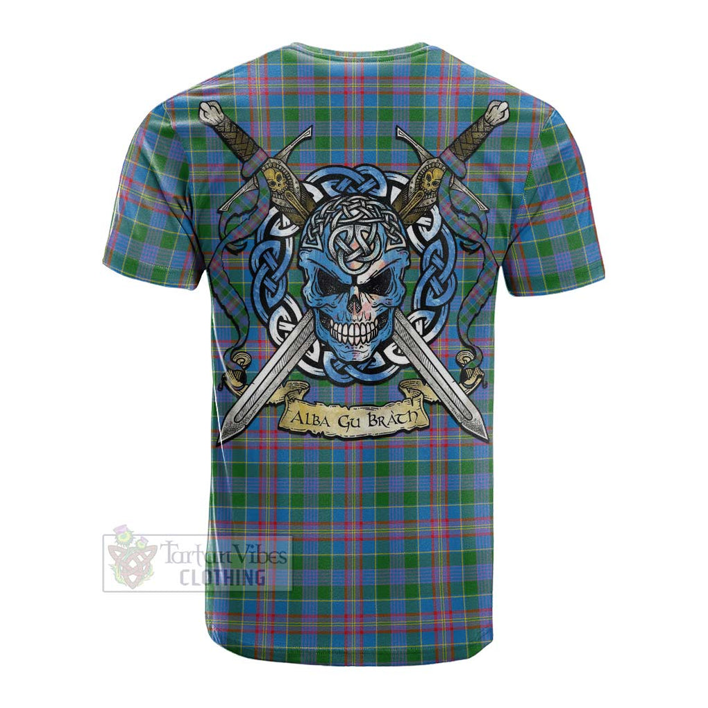 Tartan Vibes Clothing Ralston Tartan Cotton T-shirt with Family Crest Celtic Skull Style