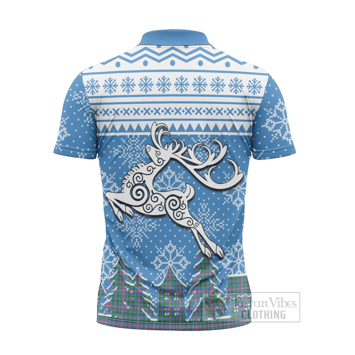 Ralston Clan Christmas Zipper Polo Shirt Celtic Reindeer Style - Tartan Vibes Clothing