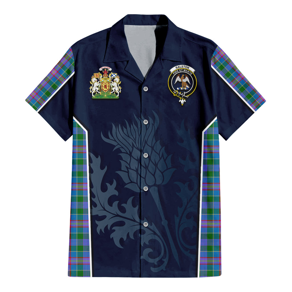 Tartan Vibes Clothing Ralston Tartan Short Sleeve Button Up Shirt with Family Crest and Scottish Thistle Vibes Sport Style