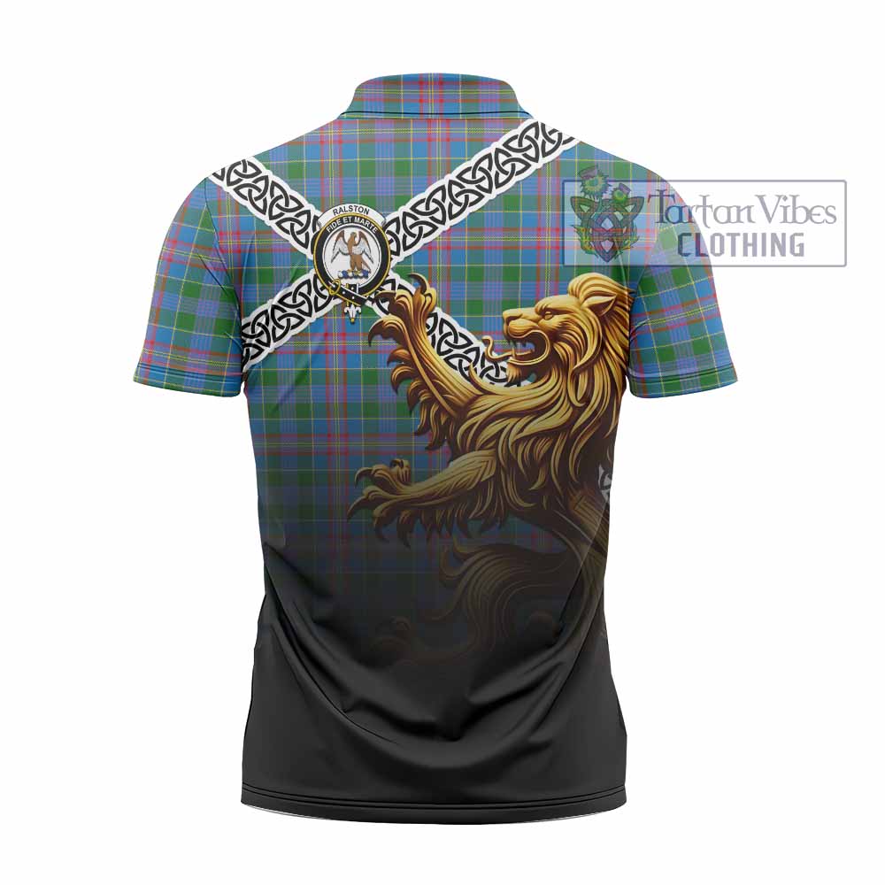 Ralston Crest Tartan Zipper Polo Shirt with Golden Lion Emblem Celtic Style - Tartan Vibes Clothing