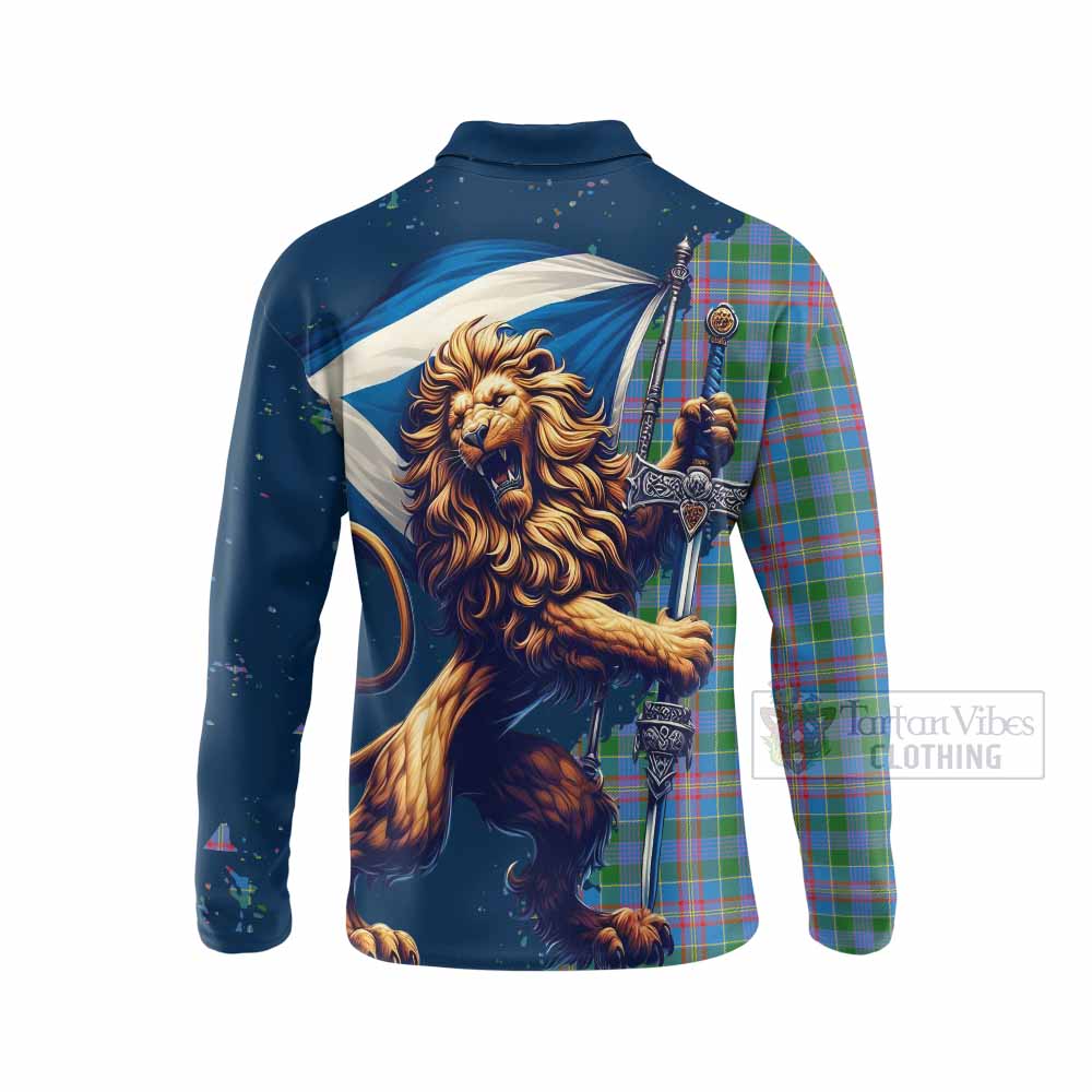 Tartan Vibes Clothing Ralston Tartan Family Crest Long Sleeve Polo Shirt with Scottish Majestic Lion