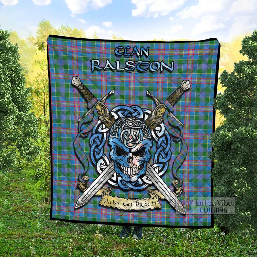 Tartan Vibes Clothing Ralston Tartan Quilt with Celtic Skull Alba Gu Brath Style