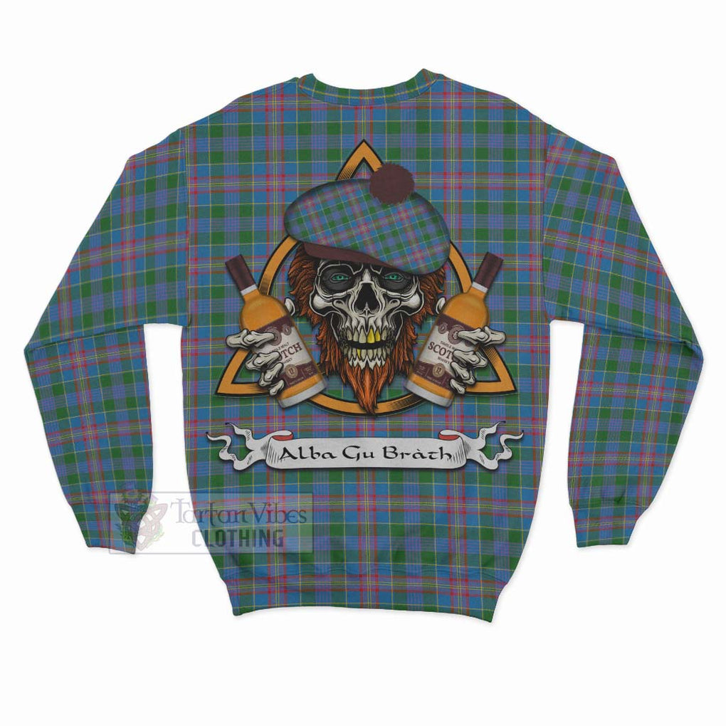 Tartan Vibes Clothing Ralston Tartan Sweatshirt with Family Crest and Bearded Skull Holding Bottles of Whiskey