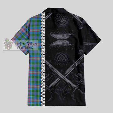 Ralston Tartan Short Sleeve Button Shirt with Family Crest Cross Sword Thistle Celtic Vibes