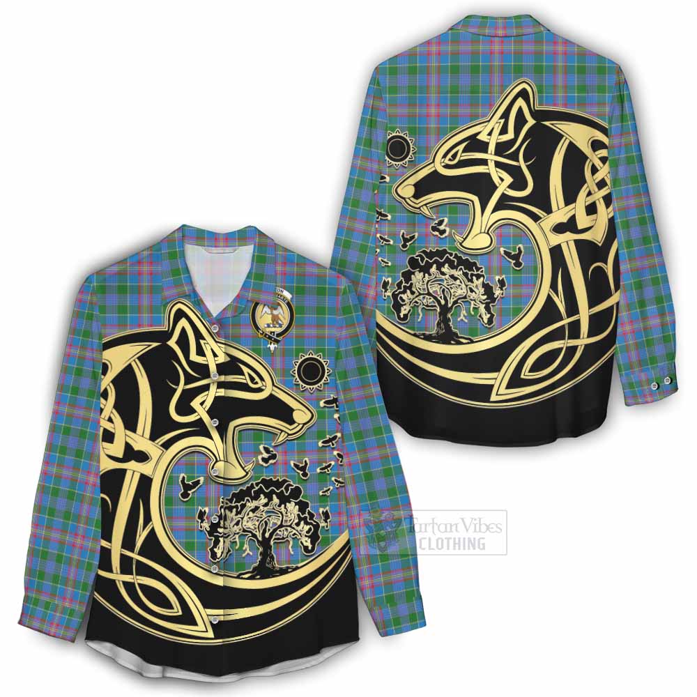 Tartan Vibes Clothing Ralston Tartan Women's Casual Shirt with Family Crest Celtic Wolf Style