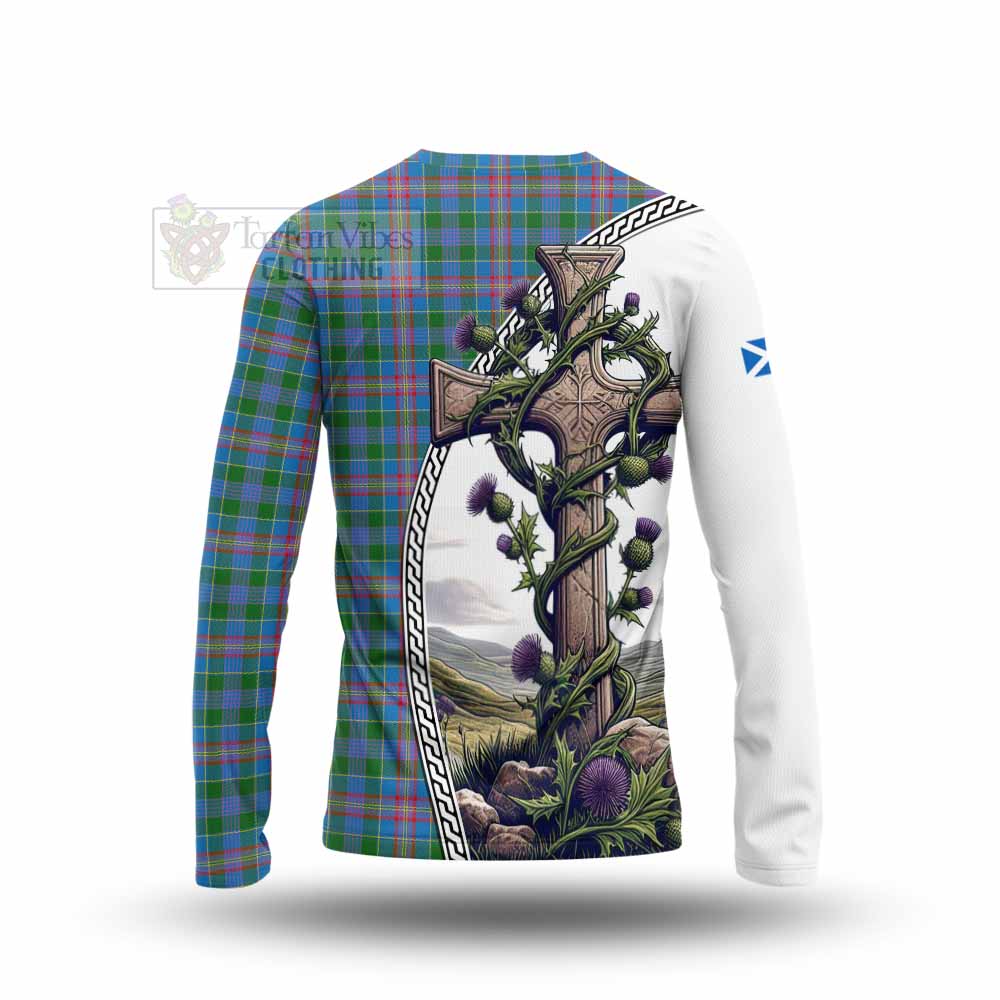 Tartan Vibes Clothing Ralston Tartan Long Sleeve T-Shirt with Family Crest and St. Andrew's Cross Accented by Thistle Vines