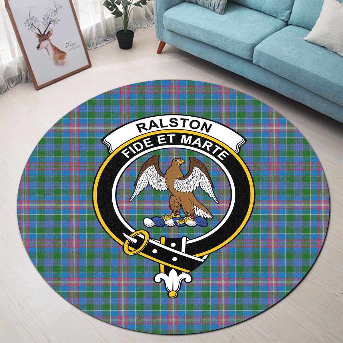 Ralston Tartan Round Rug with Family Crest - Tartan Vibes Clothing