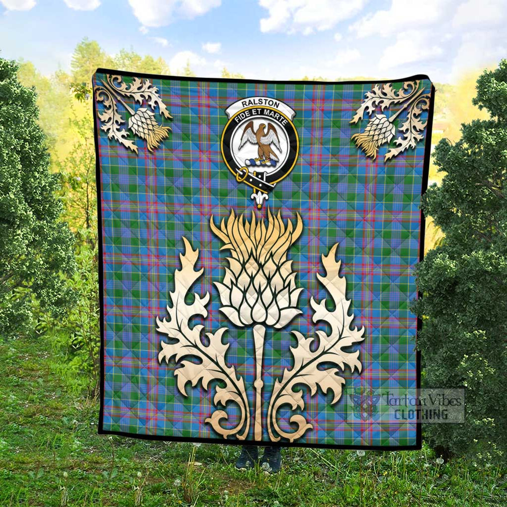 Tartan Vibes Clothing Ralston Tartan Quilt with Family Crest and Golden Thistle Style