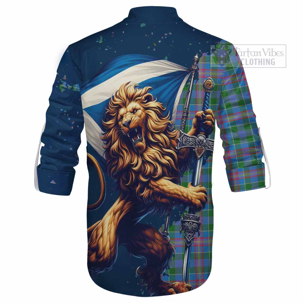 Tartan Vibes Clothing Ralston Tartan Family Crest Ghillie Kilt Shirt with Scottish Majestic Lion