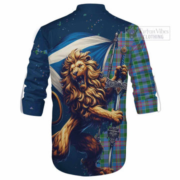 Ralston Tartan Family Crest Ghillie Kilt Shirt with Scottish Majestic Lion