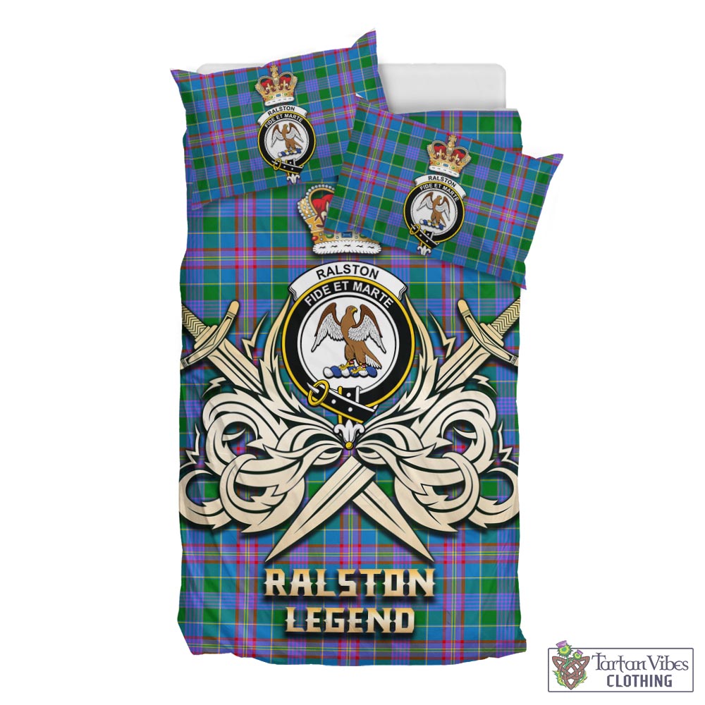 Tartan Vibes Clothing Ralston Tartan Bedding Set with Clan Crest and the Golden Sword of Courageous Legacy