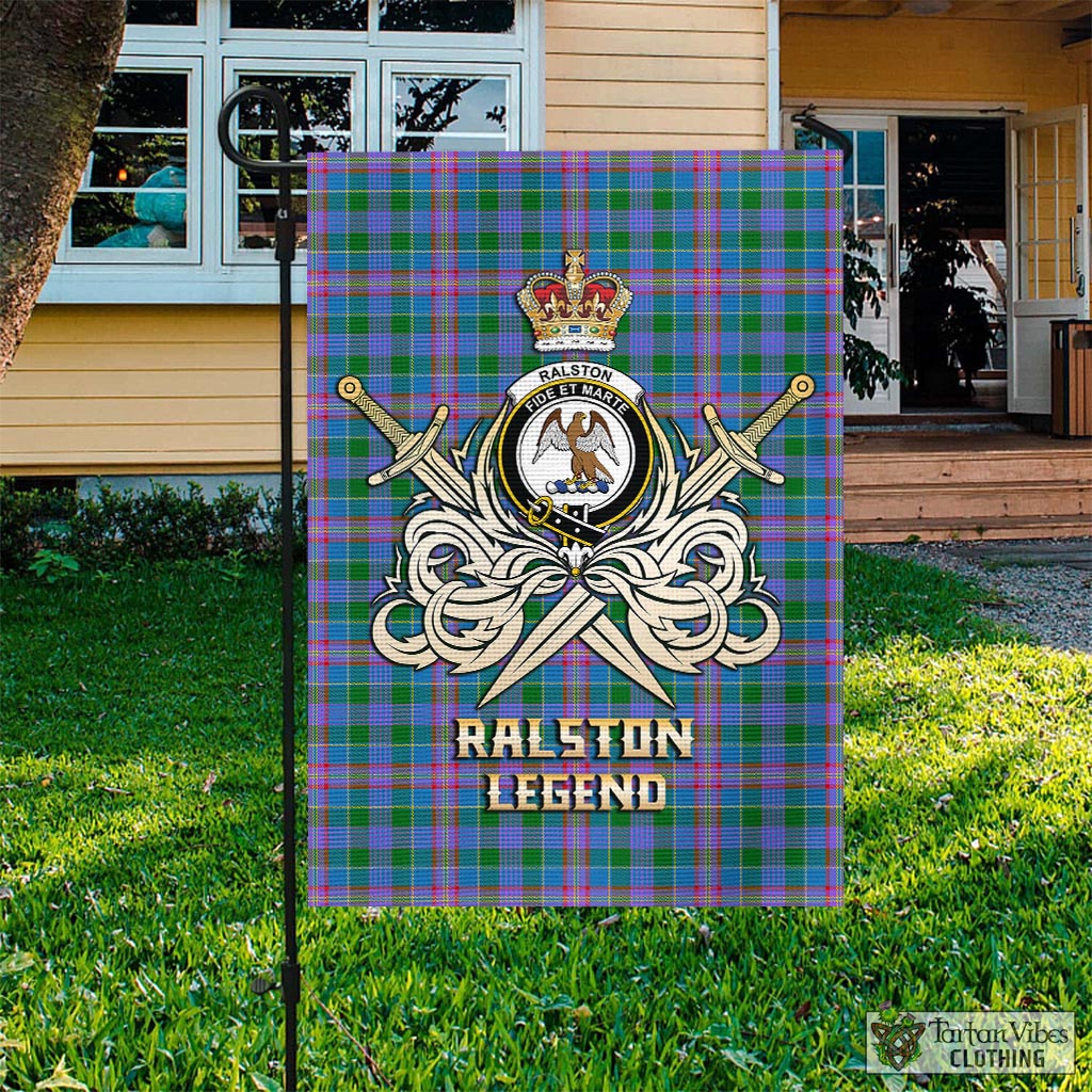 Tartan Vibes Clothing Ralston Tartan Flag with Clan Crest and the Golden Sword of Courageous Legacy