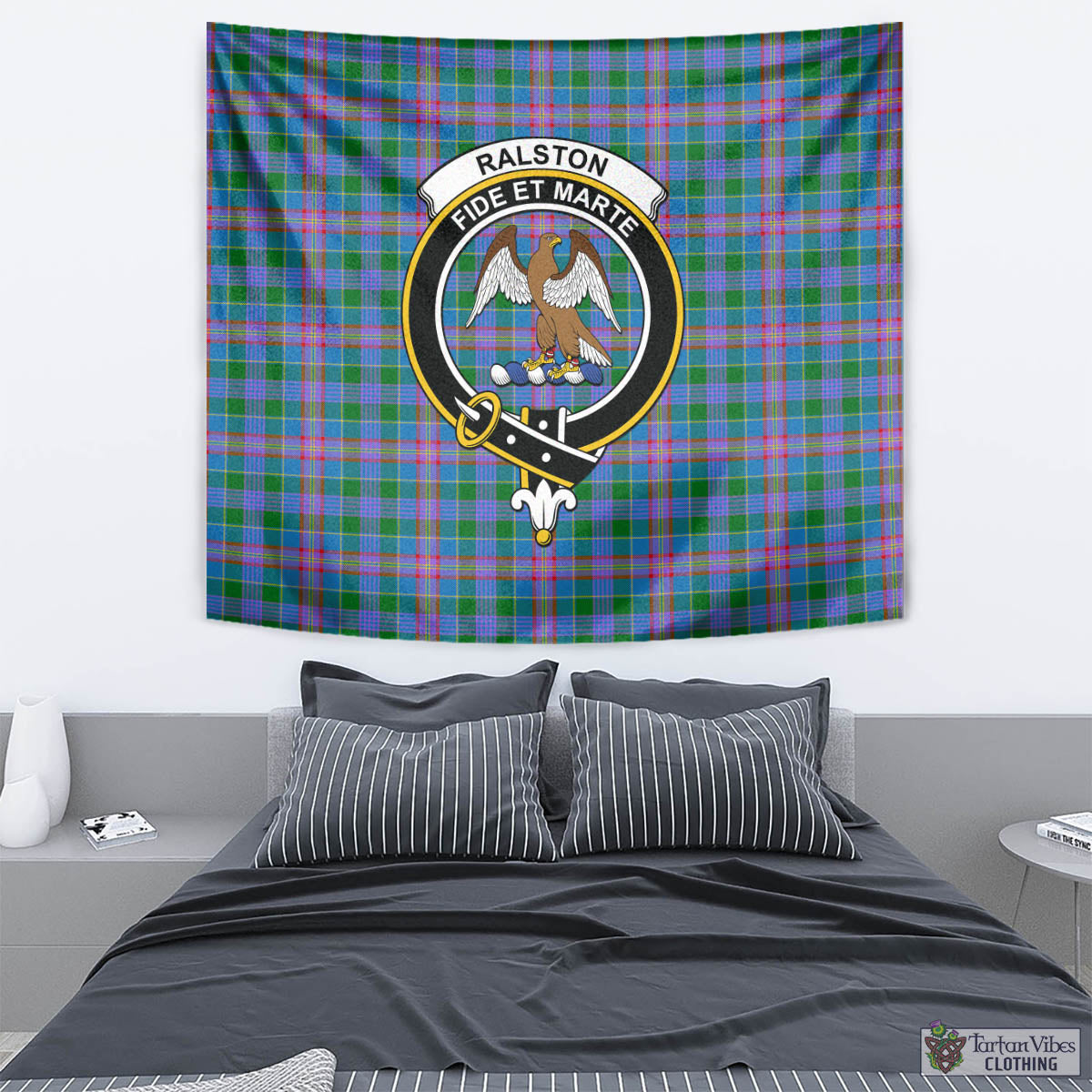 Tartan Vibes Clothing Ralston Tartan Tapestry Wall Hanging and Home Decor for Room with Family Crest