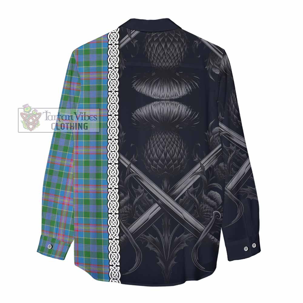 Tartan Vibes Clothing Ralston Tartan Women's Casual Shirt with Family Crest Cross Sword Thistle Celtic Vibes