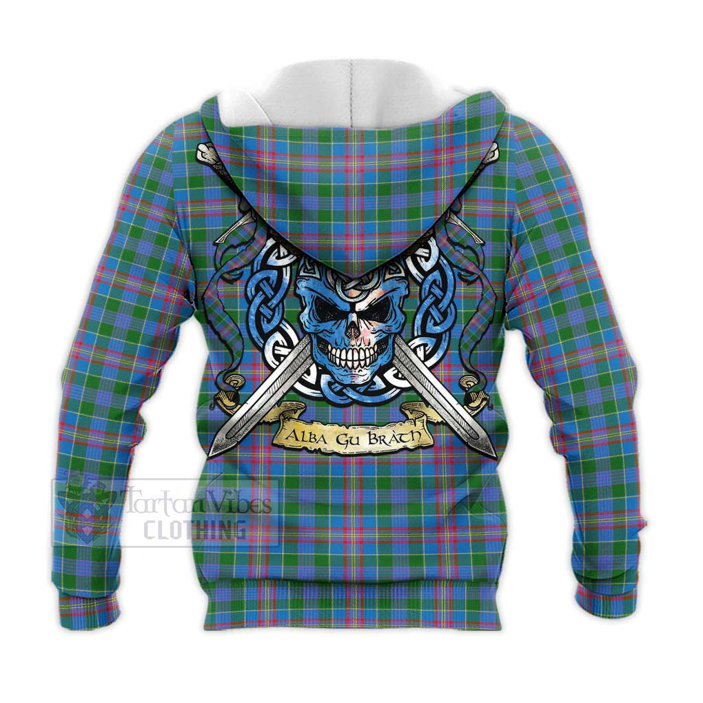 Tartan Vibes Clothing Ralston Tartan Knitted Hoodie with Family Crest Celtic Skull Style