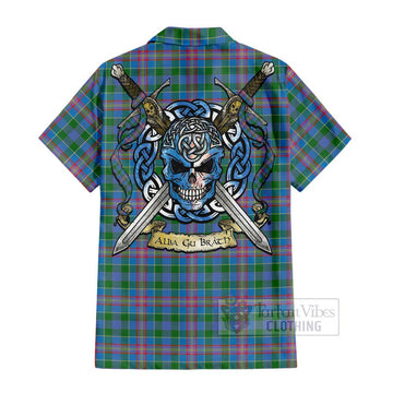 Ralston Tartan Short Sleeve Button Shirt with Family Crest Celtic Skull Style