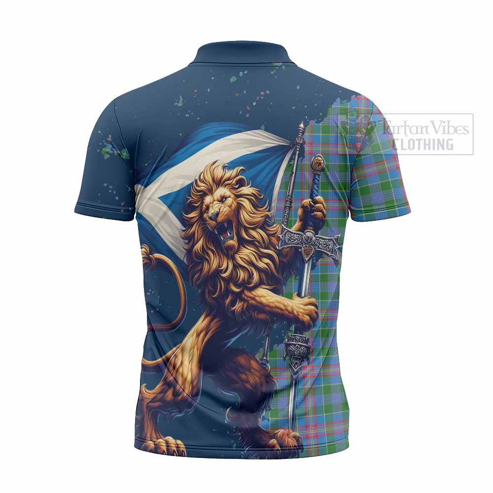 Tartan Vibes Clothing Ralston Tartan Family Crest Zipper Polo Shirt with Scottish Majestic Lion