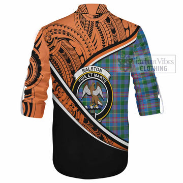 Ralston Crest Tartan Ghillie Kilt Shirt with Polynesian Vibes Style - Orange Version